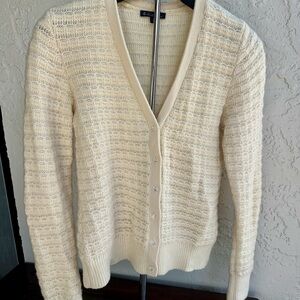 Swavorski Crystal Buttons Brooks Brothers Merino Wool Cream Button-Up Cardigan